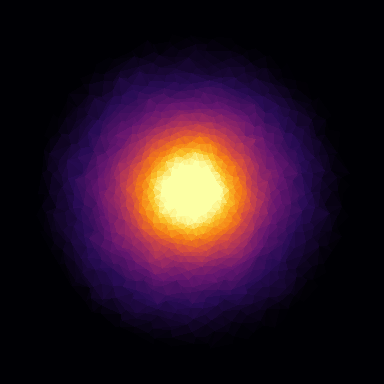 Delaunay: the disc triangulated and filled with mean vertex values — the same steady state as a continuous temperature field.
