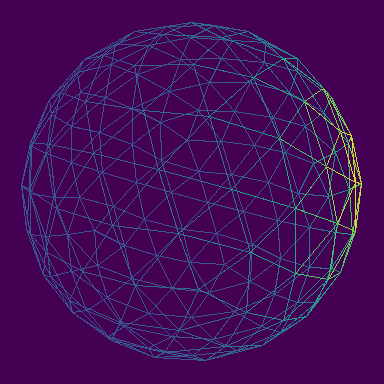 Wireframe: the same mesh drawn as triangle edges — the full subdivision-2 topology, front and back.